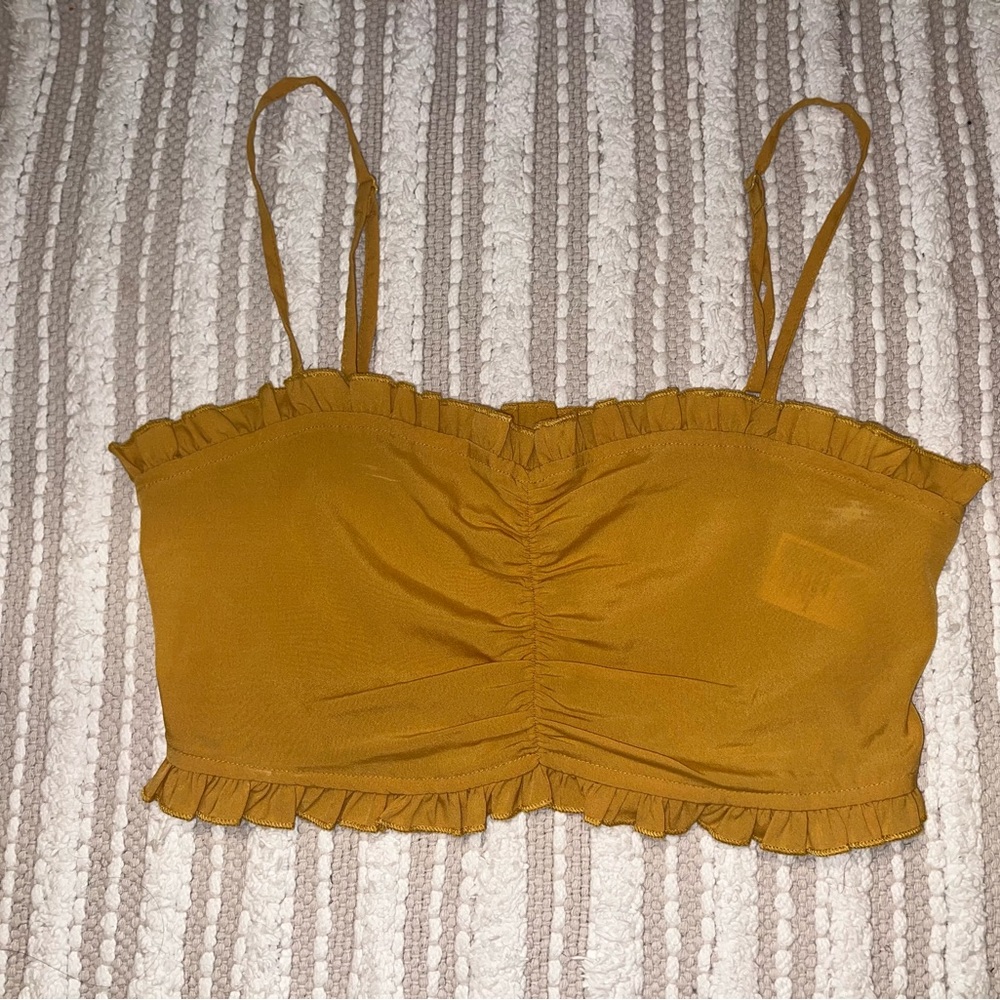 Mustard Ruffle Trim Women's Top